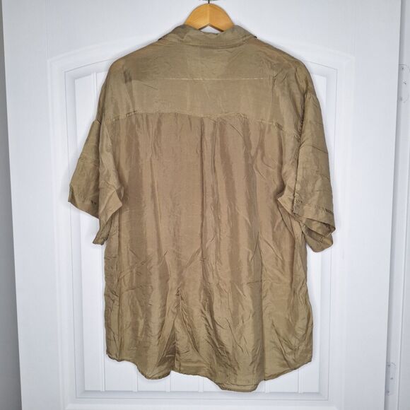 Vintage Montage Silk Shirt Mens Large Brown Lightweight Breathable Casual - Picture 2 of 5